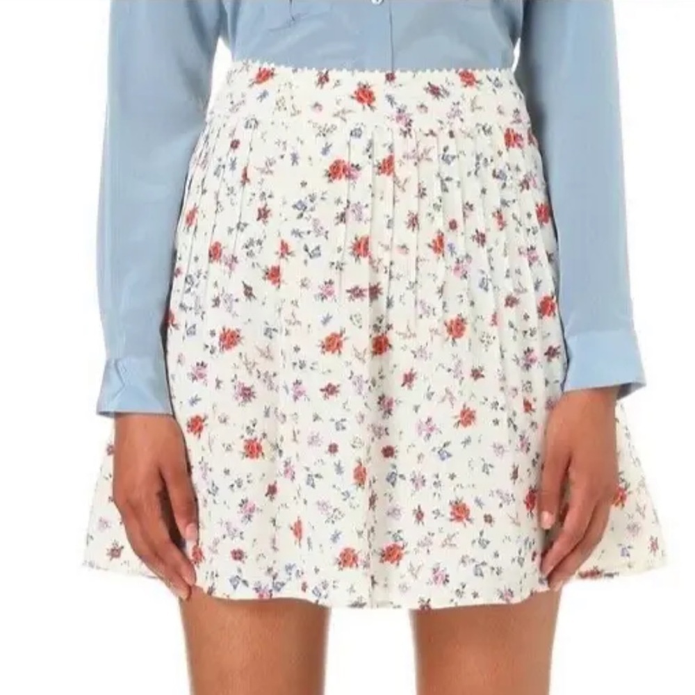 The Kooples White Floral Print Short Silk Skirt XXS ($228)